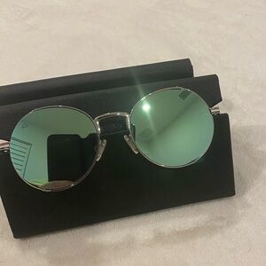 Privé Revaux Round Silver Frame Sunglasses with Mirrored Lenses